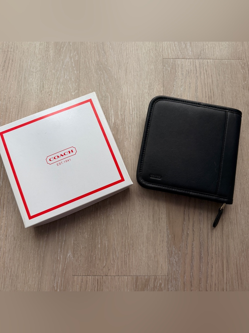 NWT Coach black leather CD case